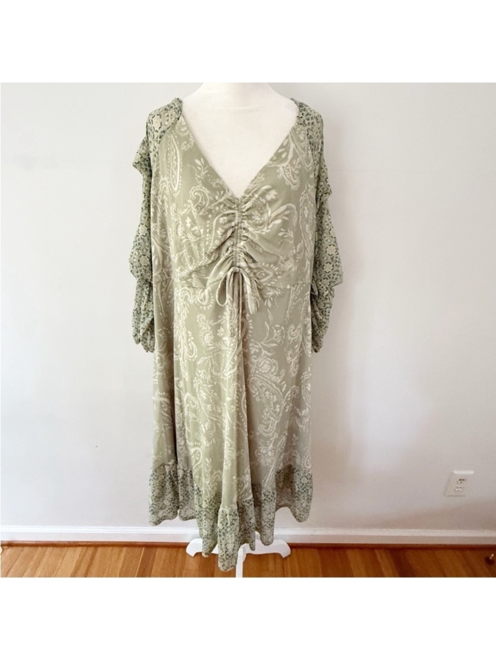 Cato Women Mesh Paisley Tiered‎ Dress Size 26/28 Forest Fairy Woodland Green